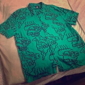 Lazy Oaf green crazy face button down shirt
